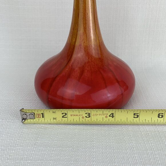 Toyo Mid Century Modern Vase 8” Tall Orange Red Round Bottom Art‎ Vintage Retro - Picture 6 of 8